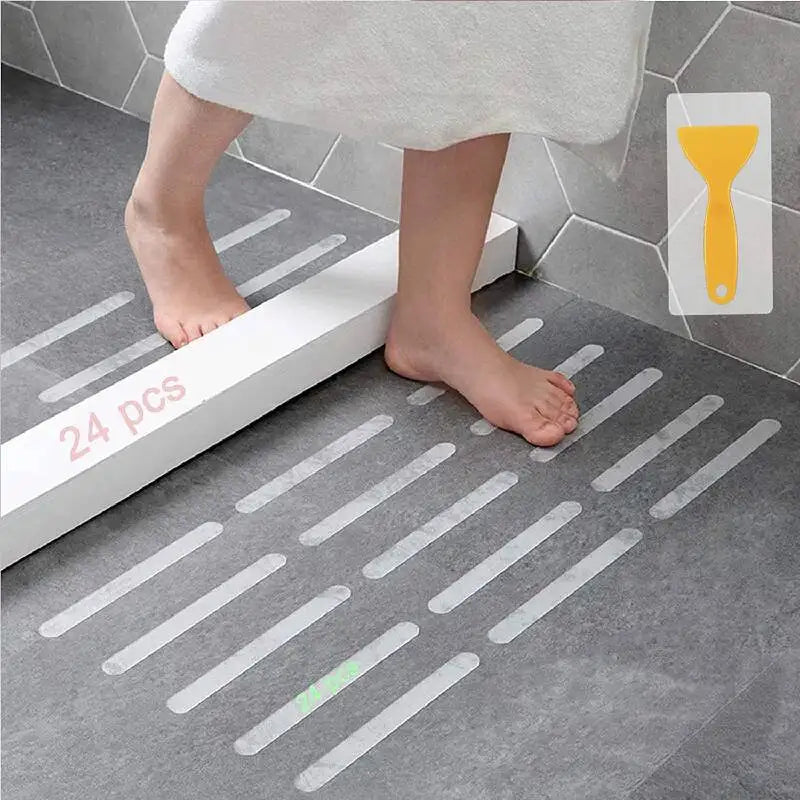 Non-Slip Bath & Shower Stickers with Scraper, 24-Piece Set