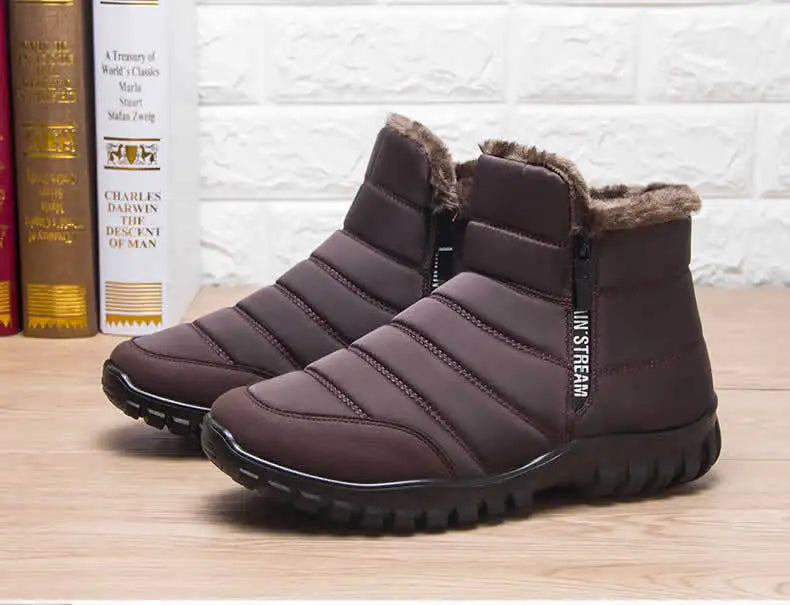 Winter Shoes Men's Sneakers Warm Cotton Zipper Snow Ankle Boots, Autumn Casual Shoes Waterproof Snow Boots Free Shipping Shoe