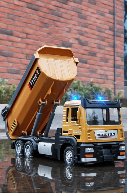 1:50 Die-Cast Dump Truck – Pull-Back Toy with Lights & Sounds