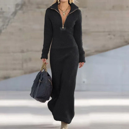 Vestido midi de corte en A con escote en V y detalle de cremallera para mujer