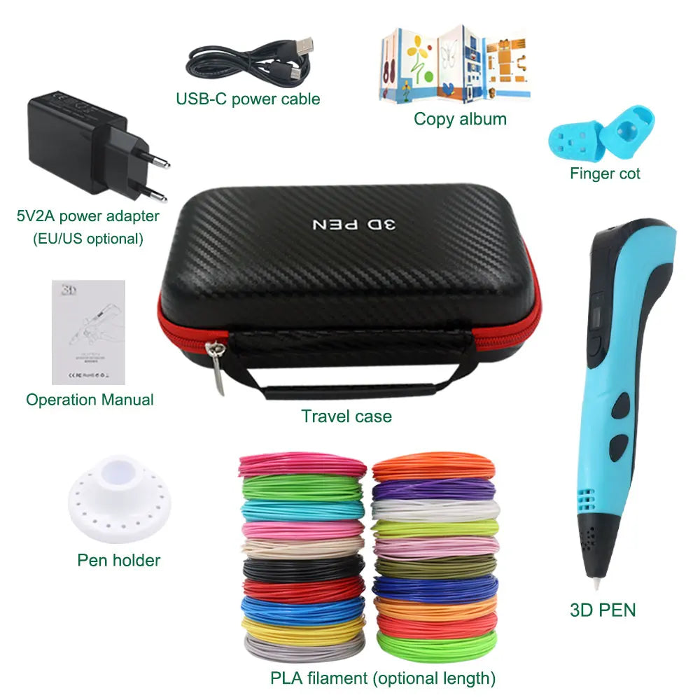 Penna 3D per bambini – Display LCD, velocità regolabile e kit con filamento PLA e custodia