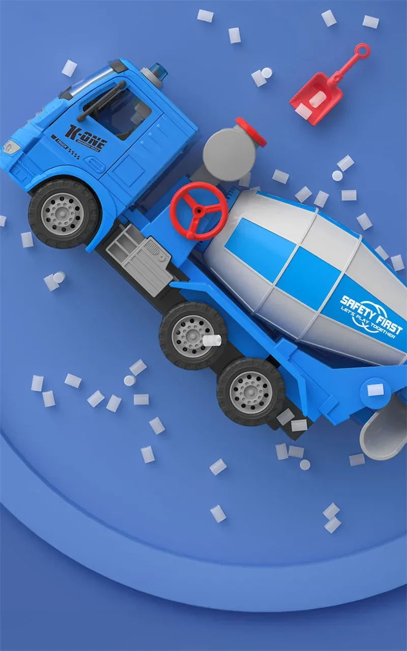 Large Toy Cement Mixer Truck – Friction-Powered with Lights & Music