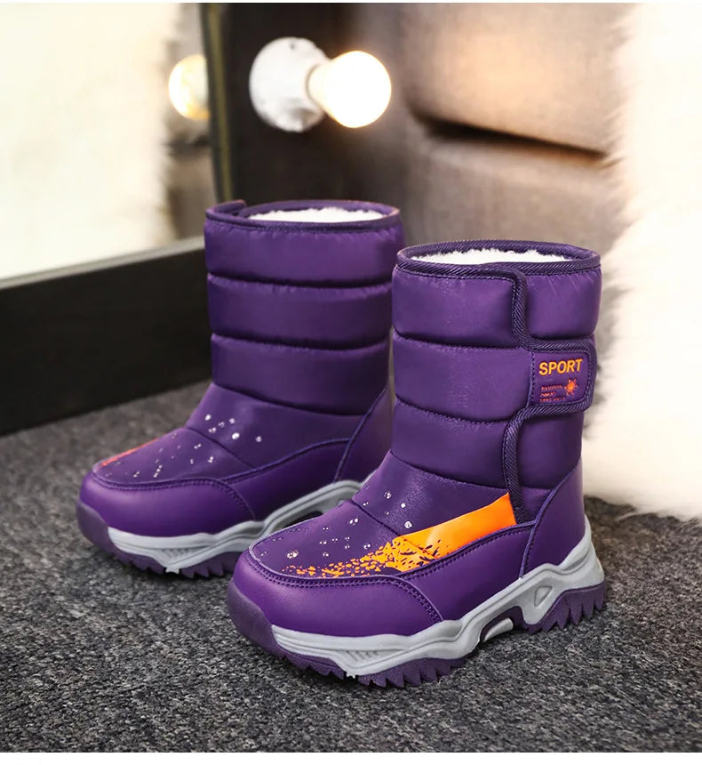 2025 New Winter Children Snow Boots Waterproof Warm Fur Rubber Sole Non-slip Fashion Girls Boys Boots EU 26-37