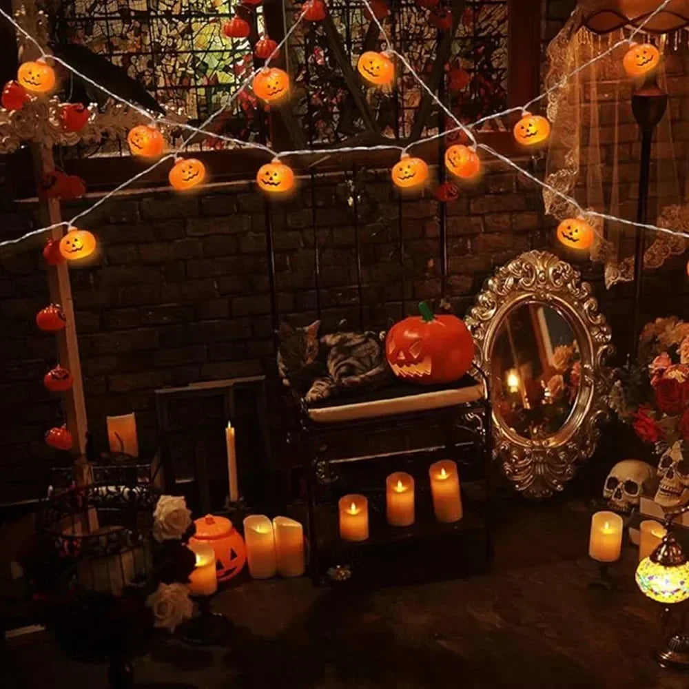 Jack-O'-Lantern Pumpkin LED String Lights – Battery Powered Halloween Decor