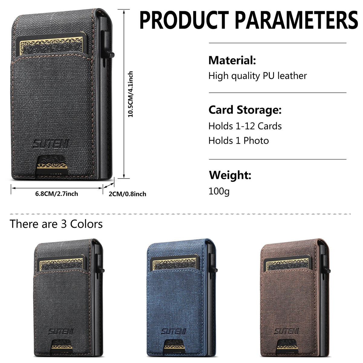 Push-Out Card Holder Wallet – Slim Faux Leather, Holds up to 12 Cards
