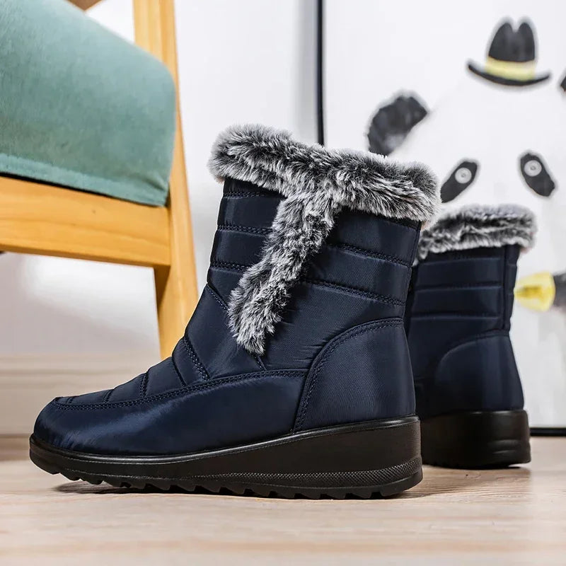 Thick Warm Long Plush Waterproof Snow Boots Women Winter 2025 Non Slip Soft Fur Ankle Boots Woman Plus Size 44 Cotton Shoes Mom