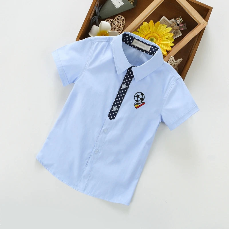 Boys' Cotton Short Sleeve Shirt - Solid Colour Summer Top, Ages 3-11