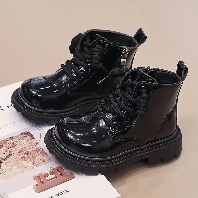 Girls' Ankle Boots – Faux Leather with Side Zip & Anti-Slip Sole