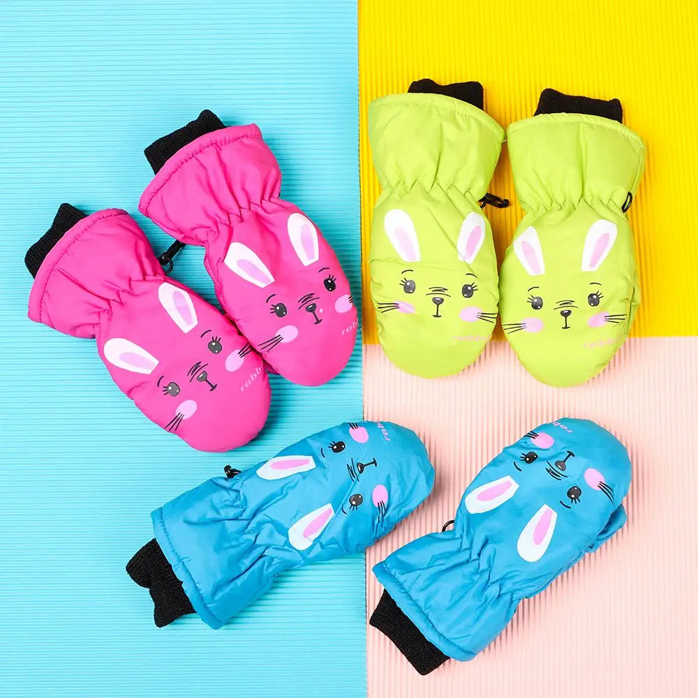 Kids' Bunny Snow Mittens – Velvet-Lined Toddler Ski Mittens