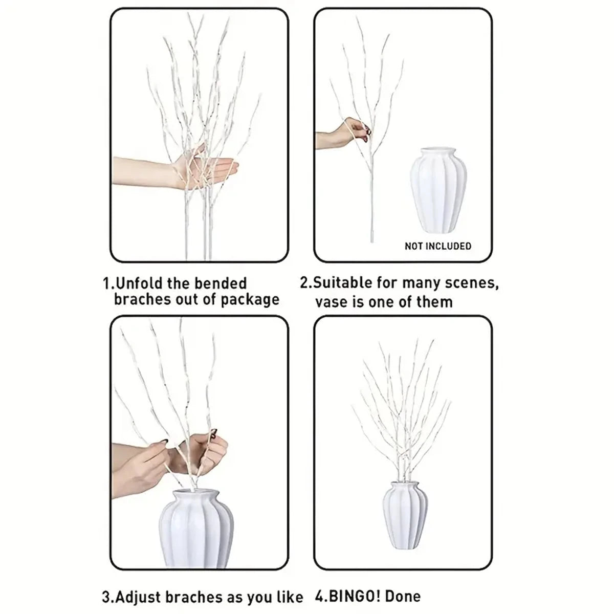 Lighted White Birch Branch – 20 LED Battery Fairy Light Decor