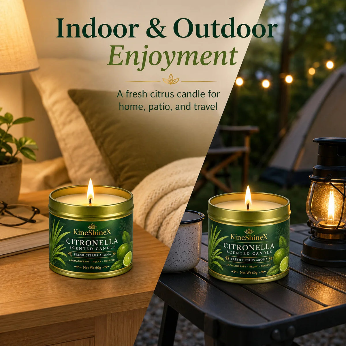 Citronella Scented Candle 60g–Fresh Citrus Aroma,Aromatherapy Relaxation,Up to 15H Burn Time,Clean Soot-Free for Indoor Outdoor