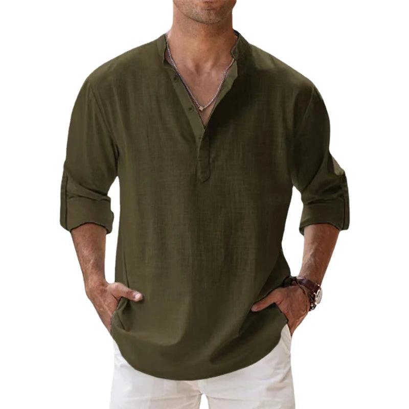 Men's Cotton Long-Sleeve Henley Shirt