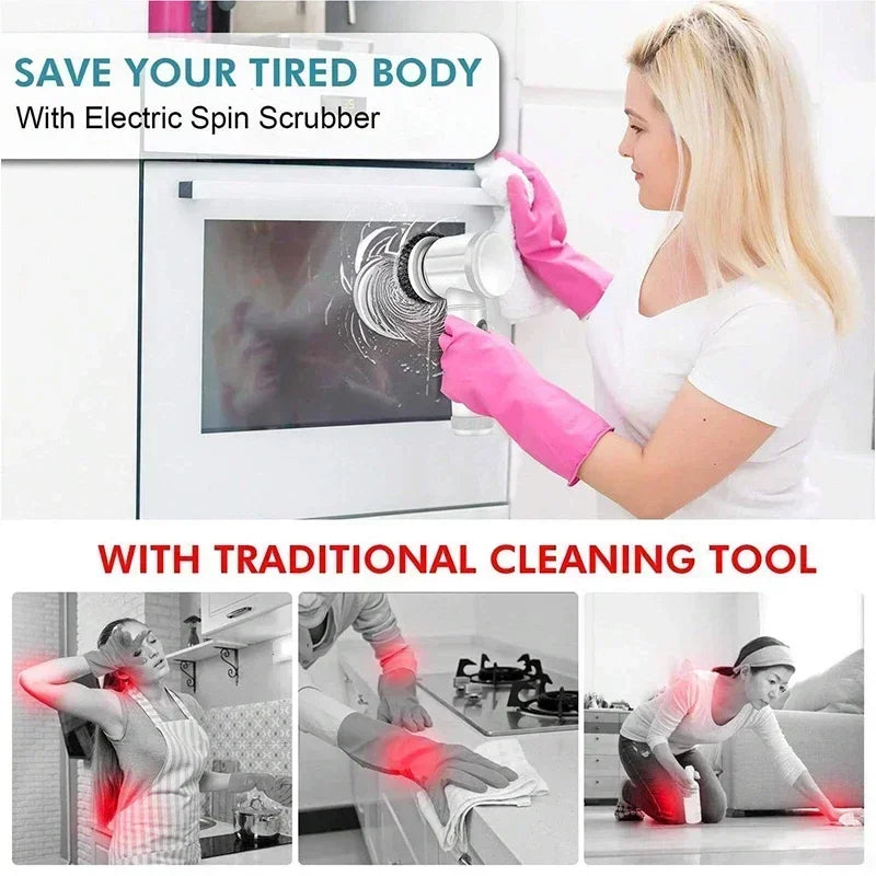 Electric Spin Scrubber – Cordless Rechargeable Cleaning Brush with Replaceable Heads