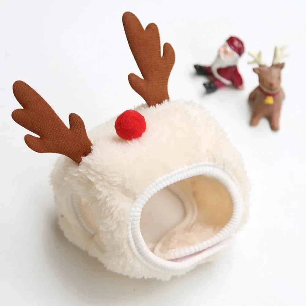 Christmas Pet Costume Set – Santa or Reindeer Hat with Scarf for Cats & Small Dogs