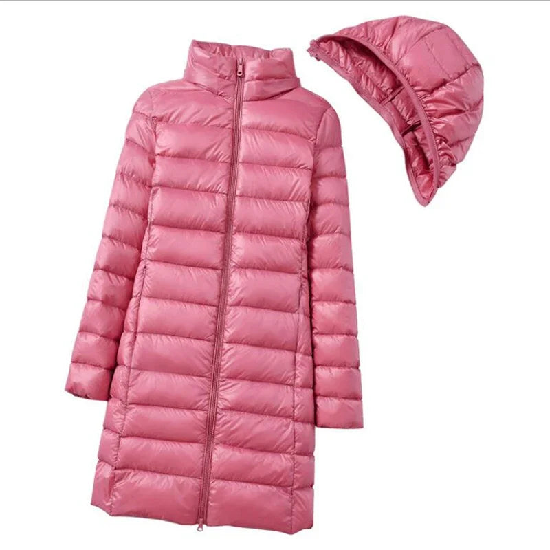 2025 9 Colors Plus Size 5xl 6XL 7XL Womens Down Jackets Long Ultra Light Thin Casual Coat Puffer Jacket Slim Remove Hooded Parka