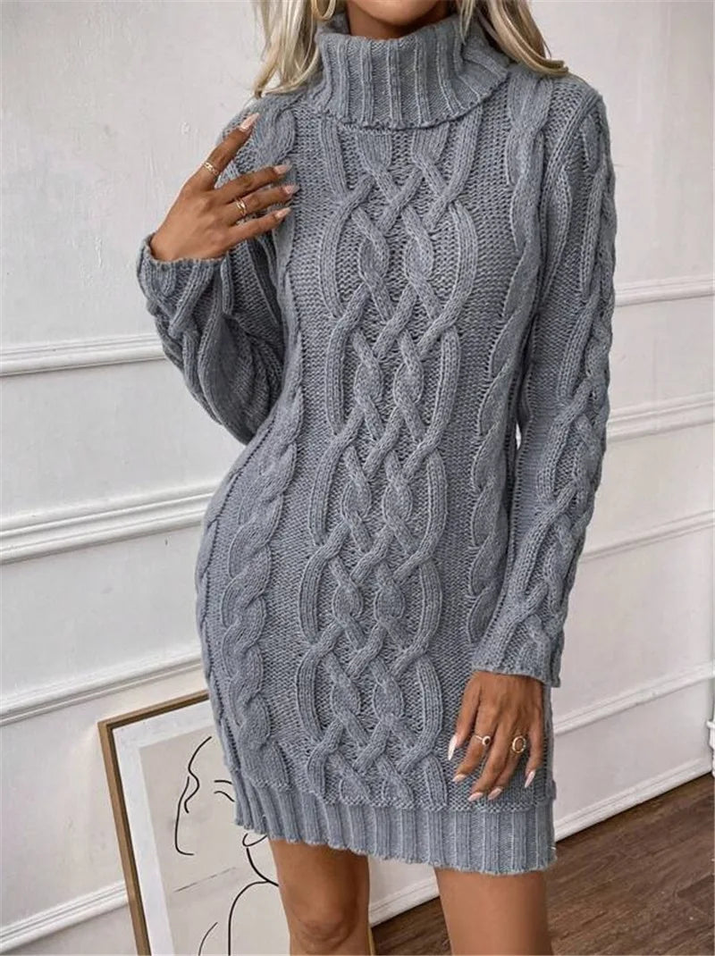 Women's Twisted-Knit Turtleneck Knee-Length Dress