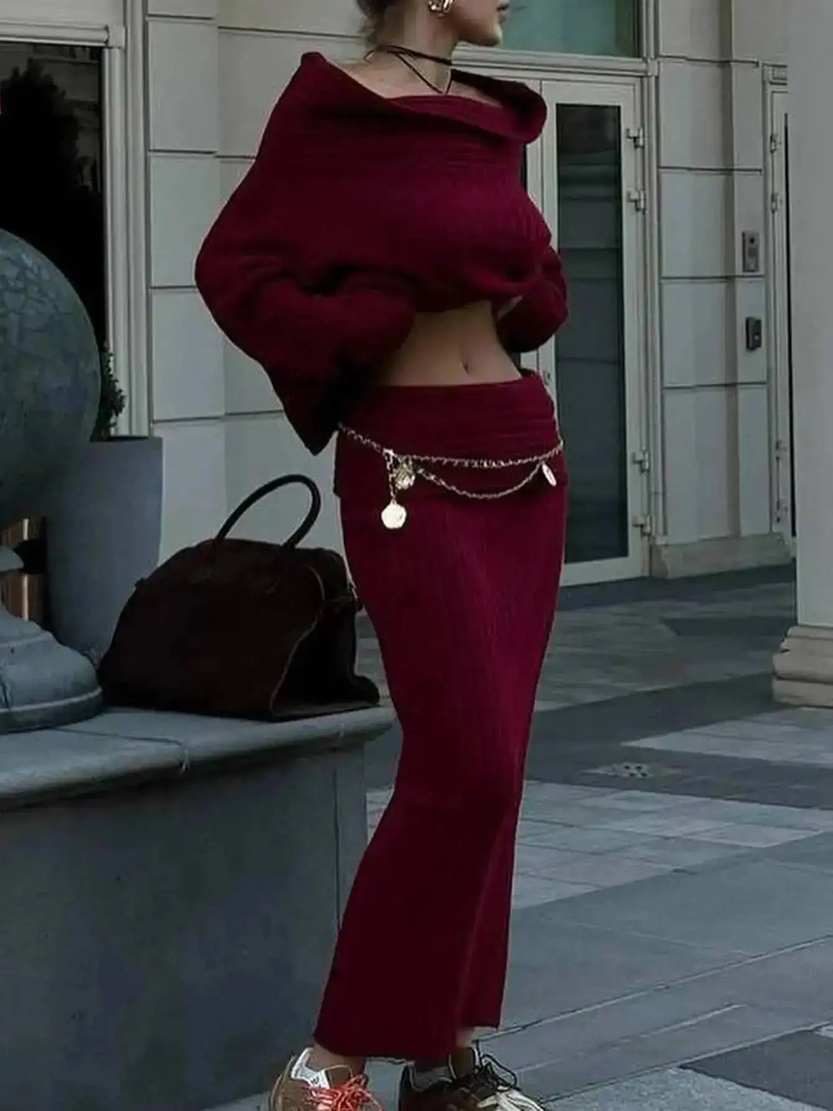 Women's Off-Shoulder Long-Sleeve Knit Dress