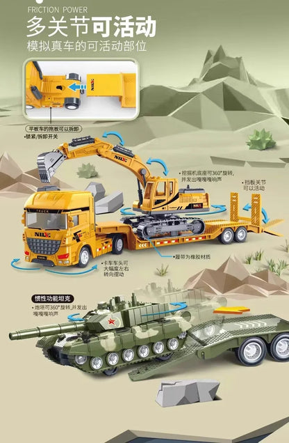 Car Carrier Truck with Construction Vehicles – Friction Toy Set