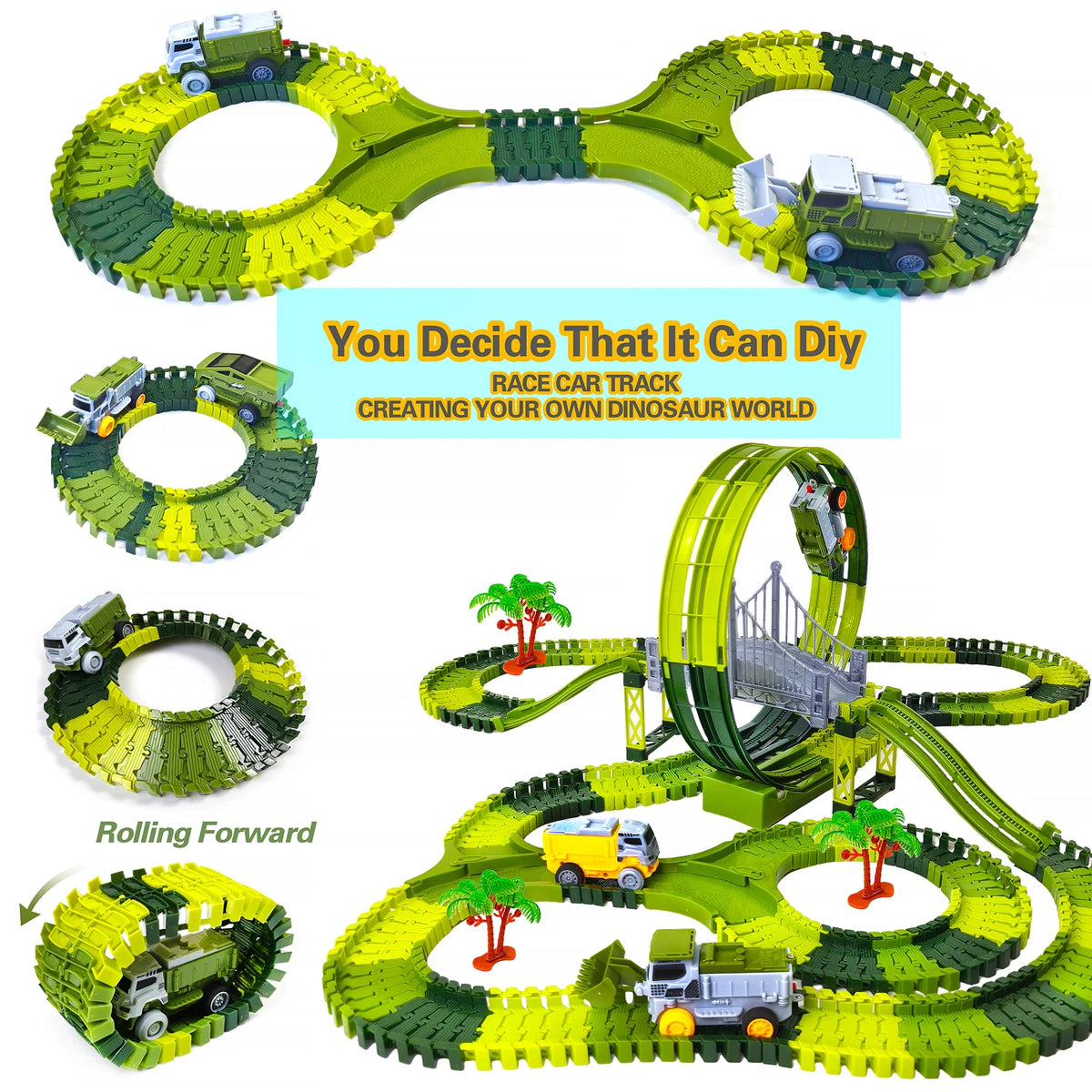 Dinosaur Magic Race Track Set – Flexible Climbing Track with Cars