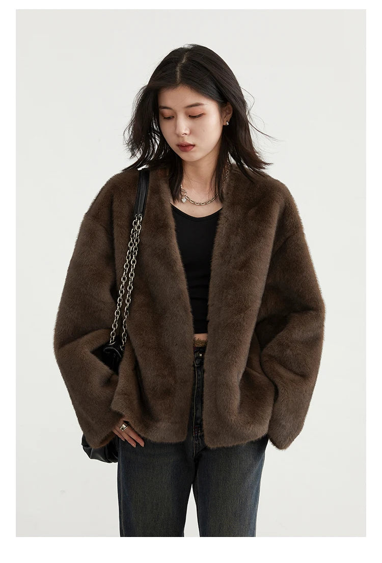 CHIC VEN Women's Jacket Loose Casual Solid Overcoat New Female Plush Coat V-neck Woman Outerwear Autumn Winter 2026