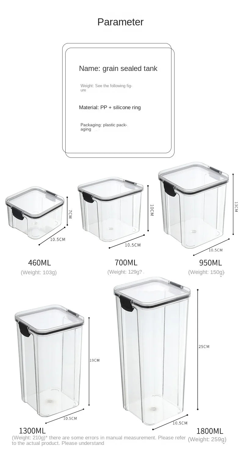 Sealed Kitchen Storage Jars Set – Airtight Plastic Canisters for Grain, Spices & Pantry (460ml–1800ml)
