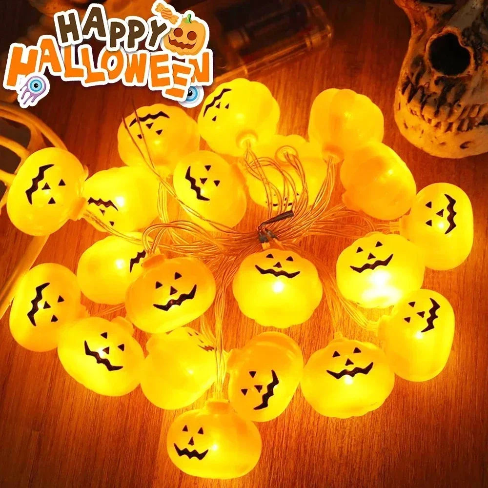 Jack-O'-Lantern Pumpkin LED String Lights – Battery Powered Halloween Decor