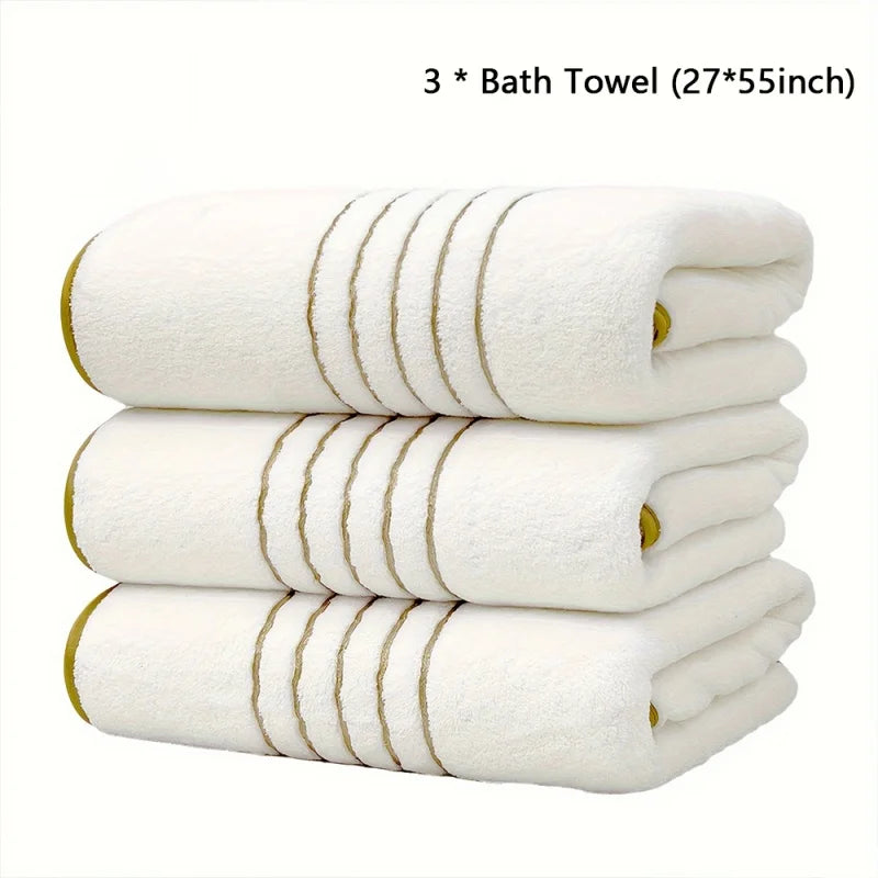 Gold Stripe Coral Fleece Towel Set – 2, 3, 6 or 8 Pieces