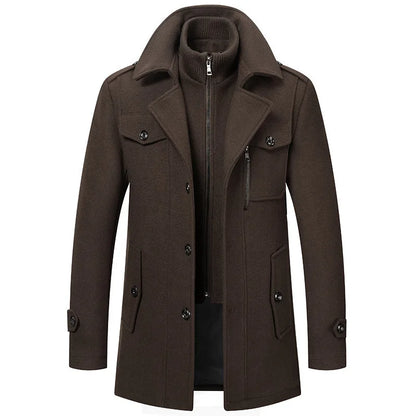 Abrigo largo de poliéster para hombre Rindu con cuello desmontable