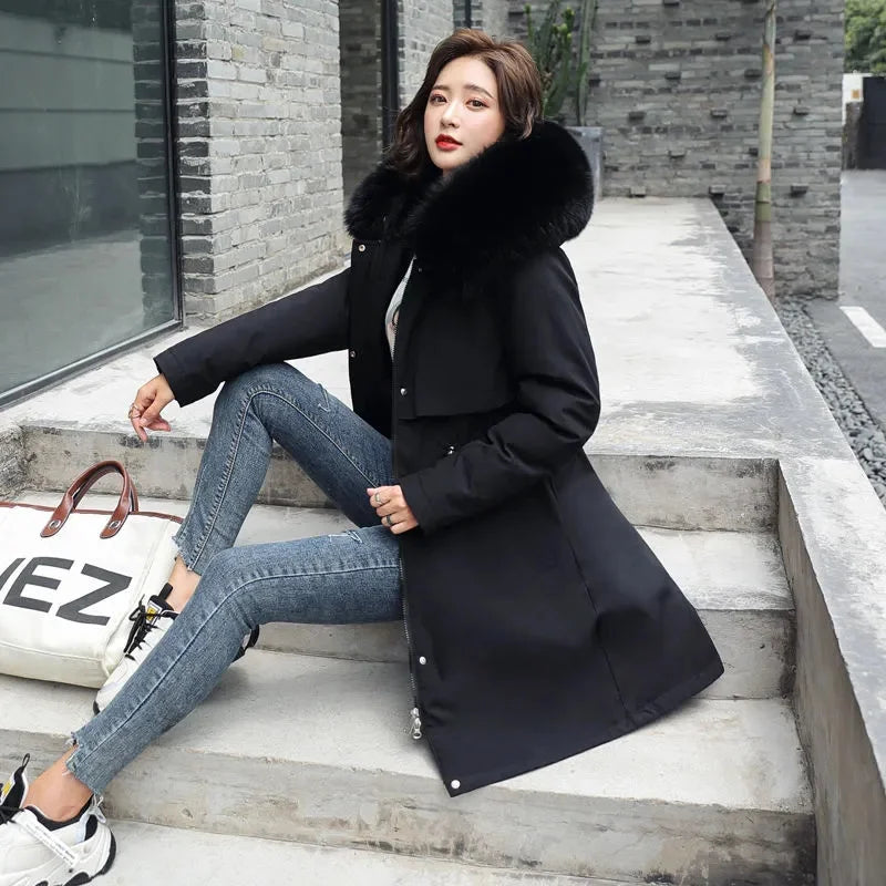 Winter Jacket 2026 New Women Parka Clothes Long Coat Wool Liner Hooded Jacket Fur Collar Thick Warm Snow Wear Padded Parka 6XL