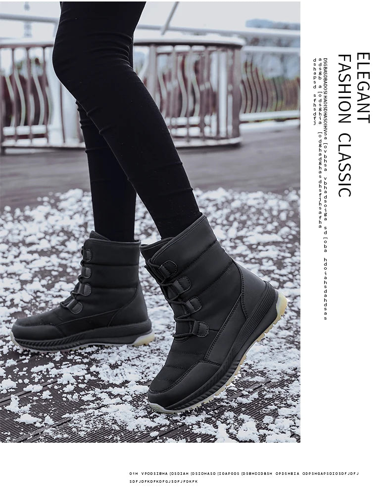 Women's Lace-Up Snow Boots – Plush-Lined Mid-Calf Winter Boots