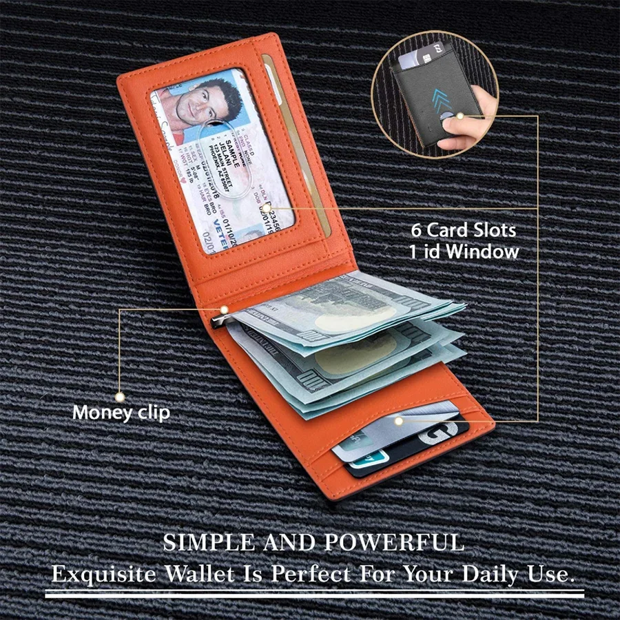 Men's Slim Bifold Wallet with Money Clip – RFID-Blocking