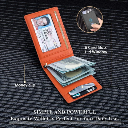 Men's Slim Bifold Wallet with Money Clip – RFID-Blocking