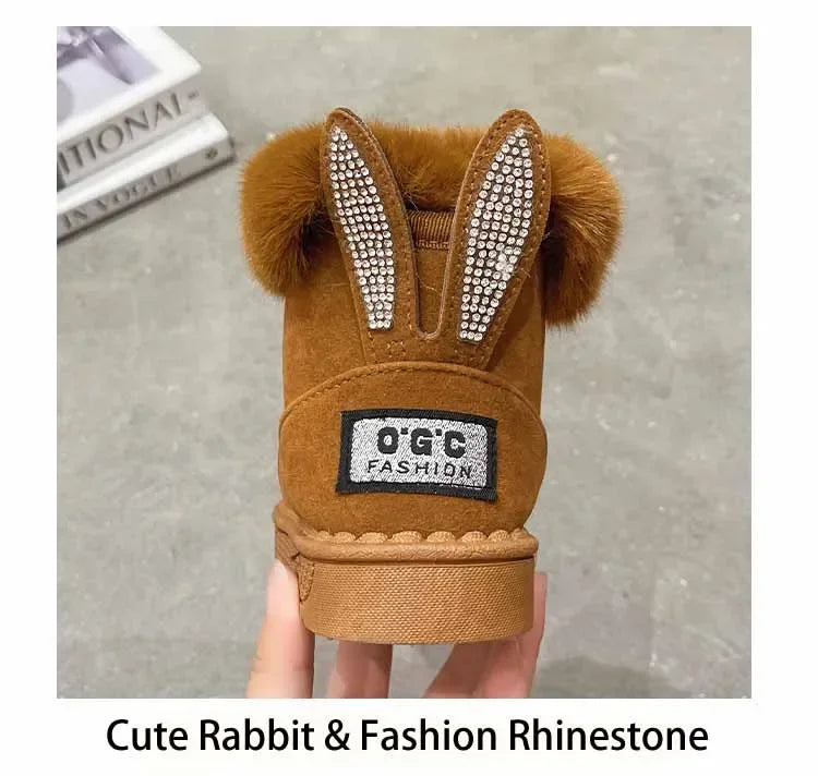 Kids Genuine Cowhide Snow Boots Winter Baby Soft Warm Cotton Shoes with Plush Boys Girls One Fur Suede Boots Princess Retro Boot