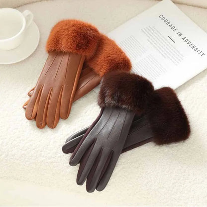Guanti da donna in ecopelle con polsino in ecopelliccia – Touchscreen
