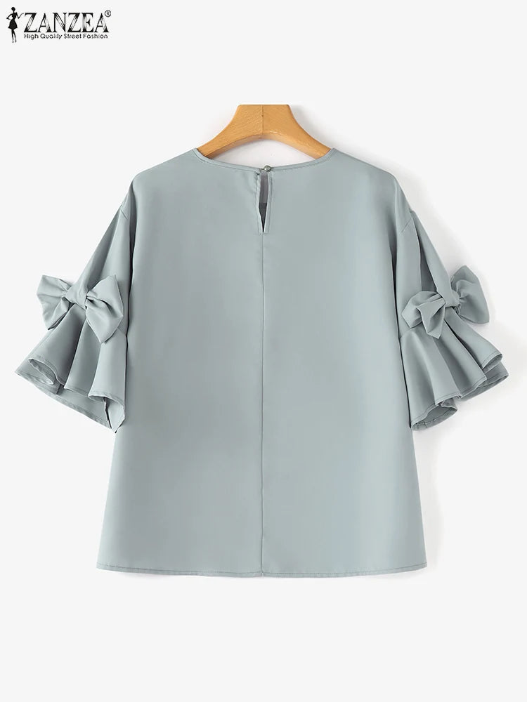Ruffle Bow-Tie Chiffon Blouse