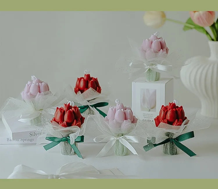 Handmade Tulip Bouquet Candle Scented Candle Aromatherapy Soy Wax Candle Wedding Birthday Candles Party Home Decoration