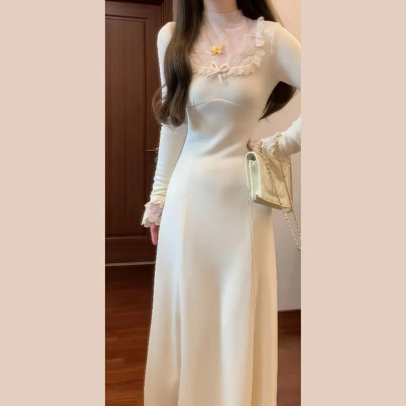 Women's Beige Knee-Length Button-Detail Dress