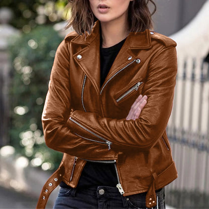 ZOMAXIUJEE Chaqueta corta de imitación cuero con cremallera para mujer