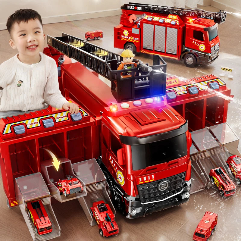 Alloy Fire Truck Toy with Extending Ladder – Transforming Rescue Truck