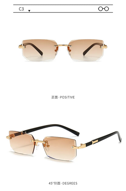 Rimless Rectangle Sunglasses | Trendy Small Square Summer Shades