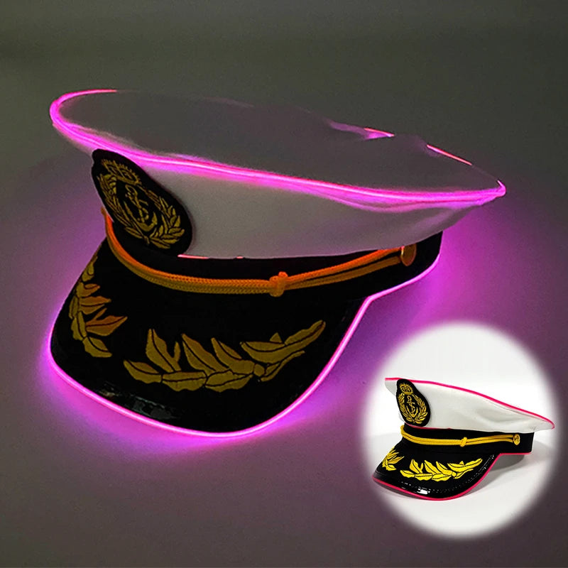 LED Light-Up Pirate Captain Hat - Glowing Tricorn Costume Hat for Halloween & Parties