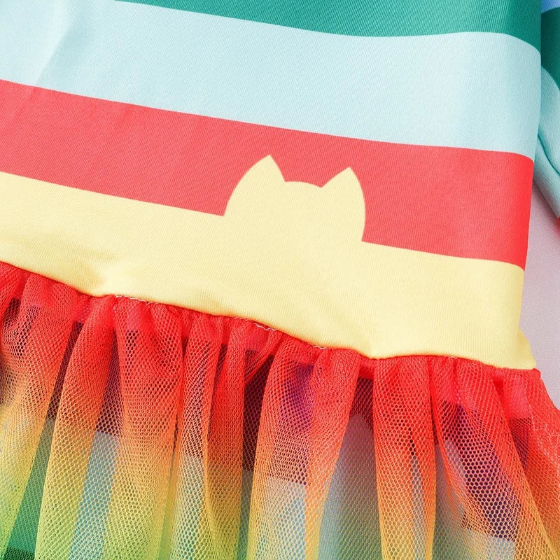 Girls' Rainbow Tutu Cat Costume Set - Top, Skirt & Pants Party Outfit, Ages 3-10