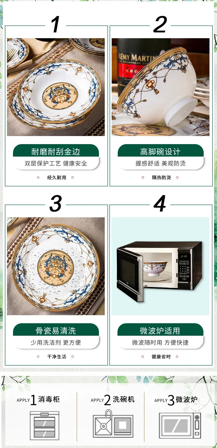 Floral Bone China Dinnerware Set, 56 or 60 Pieces