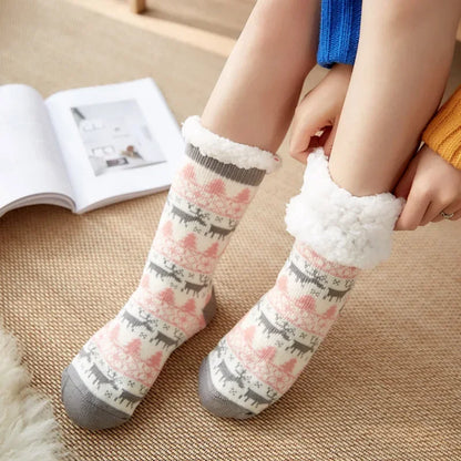 Weihnachten Plüschsocken Damen Winter Thermosocken Warme Bodensocken Weiche weibliche Haussocken Indoor Geschenke Rutschfeste Griffsocken Flauschig
