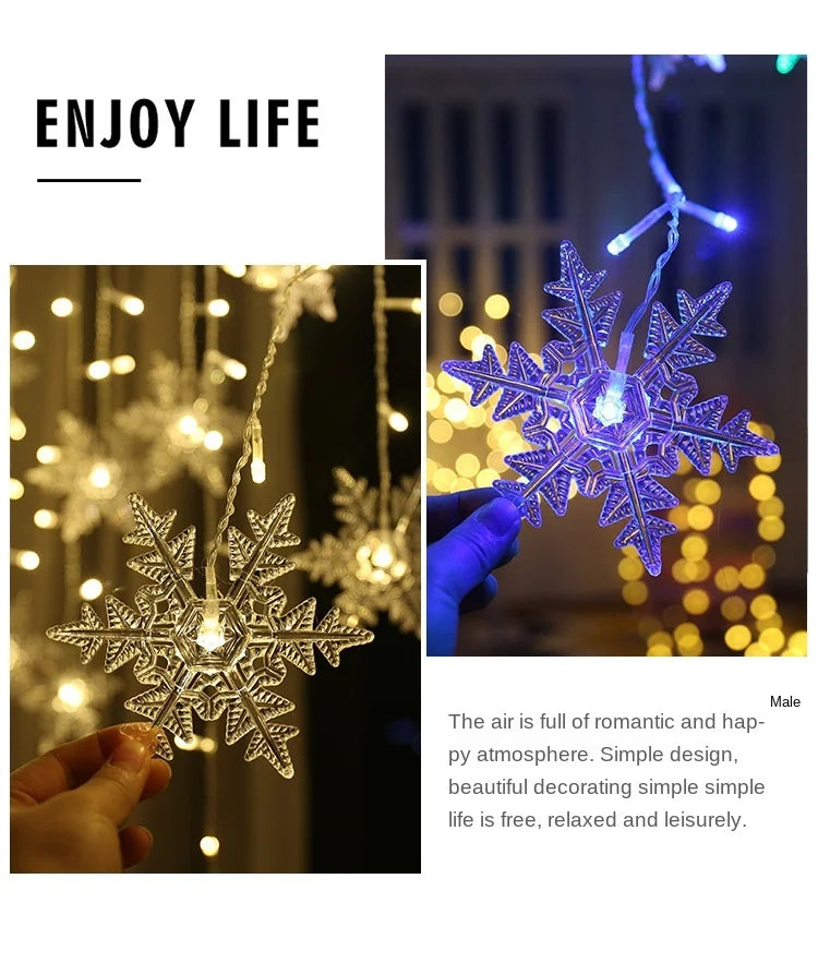Snowflake Curtain Lights – 3.2 m LED Christmas Window Lights, 8 Modes