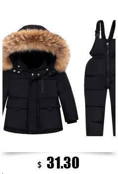 Autumn Winter Down Jacket for Girl Clothes Kids Overalls Snowsuit Baby Boy over Coat Toddler New Clothing Set Parka Real Fur