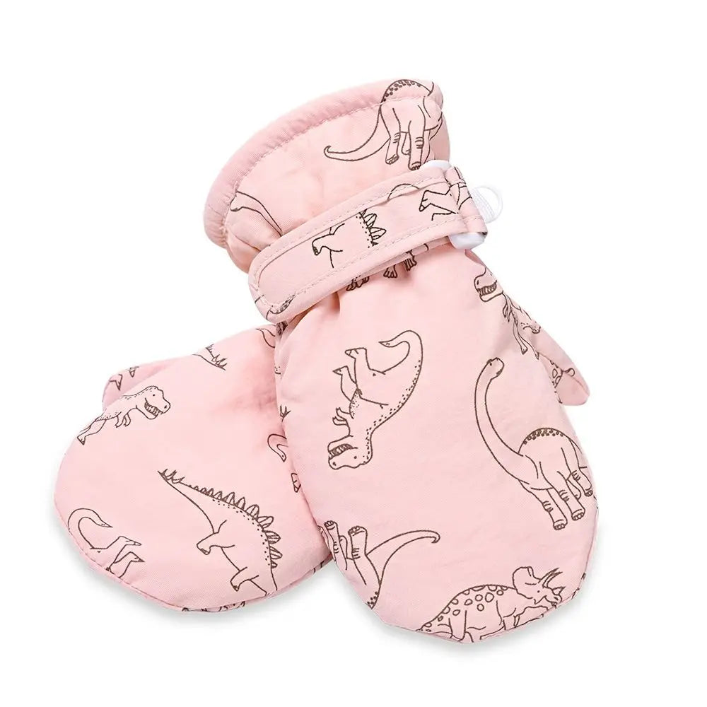 Kids' Dinosaur Print Winter Gloves – Fleece-Lined Snow Gloves