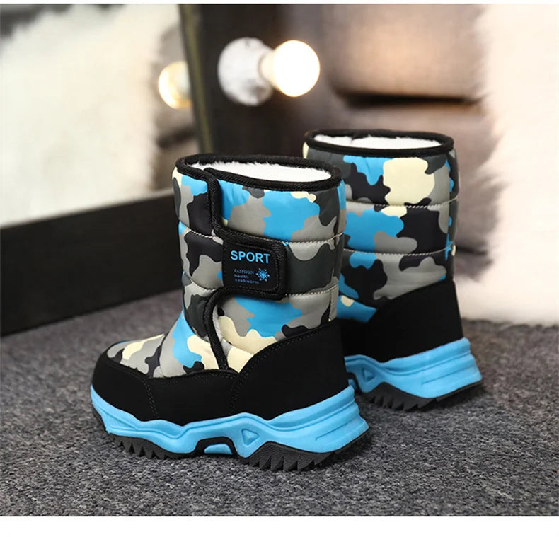 Kids' Plush-Lined Hook-and-Loop Winter Ankle Boots