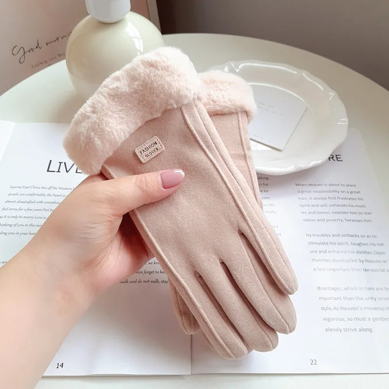 Women's Thick Plush Suede-Feel Touchscreen Gloves