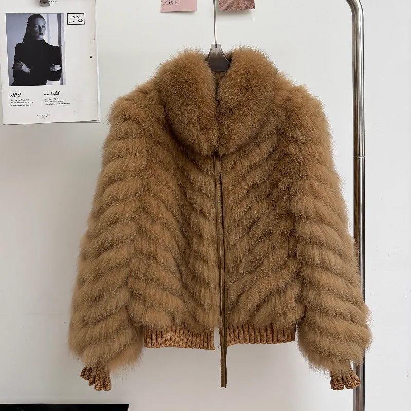 QIXHFUR Women's Real Fox Fur Coat Warm And Stylish Winter Coat Female Plush Women's Winter Coats Women Fur Coat Markdown Sale